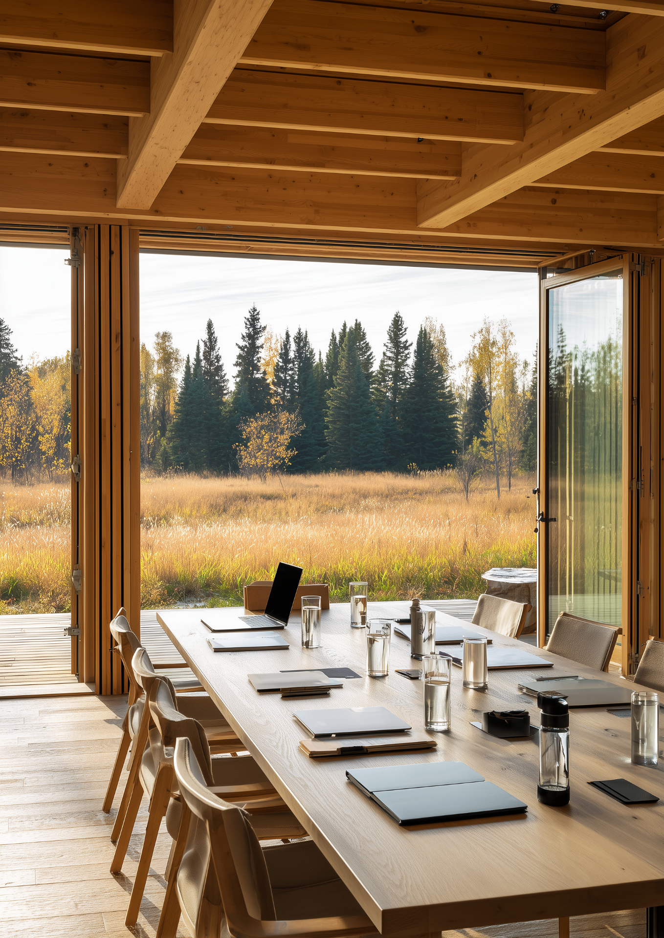 Salle polyvalente ouverte sur la forêt au Domaine Aïmat